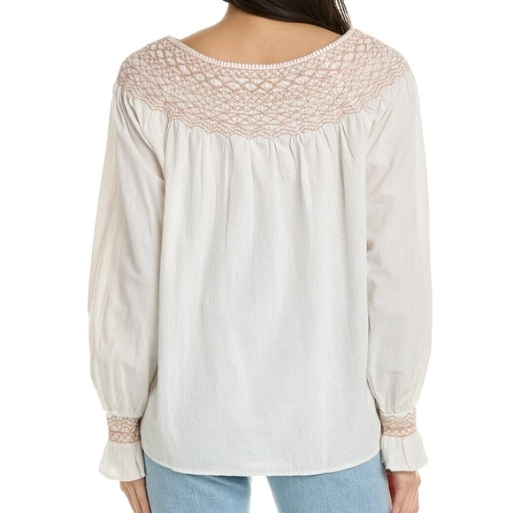 FAHERTY Laura Embroidered Peasant Top Women's XL Smock Tassel Boho Cottage - Picture 2 of 12